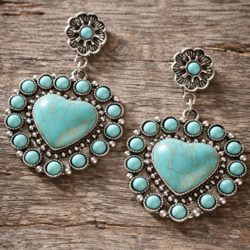 Placid Silver & Turquoise Heart Earrings